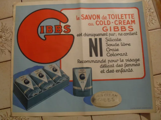 ANCIENNE AFFICHE PUBLICITAIRE " GIBBS le savon au GOLD CREAM  " années 1930 1950