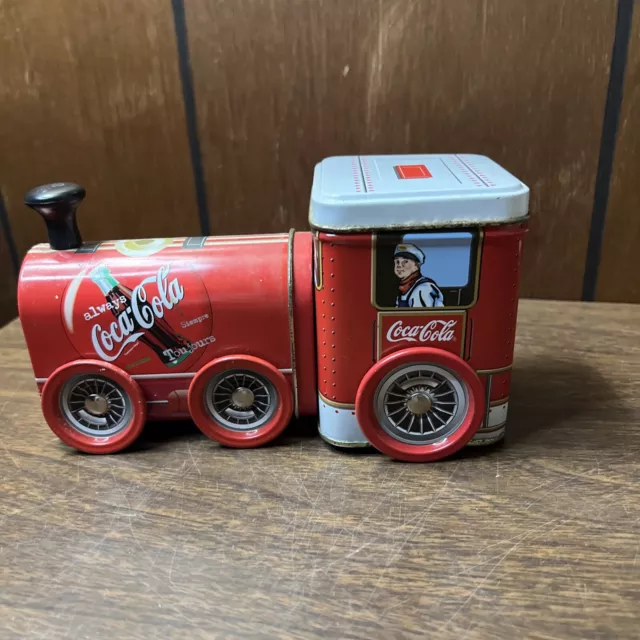 Coca Cola Collectible Locomotive Tin Storage Train Moving Wheels 1999