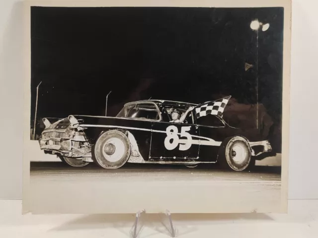 1969 Hialeah Speedway Auto Racing Stock Car #85 Checkered Flag Victory Lap 8x10