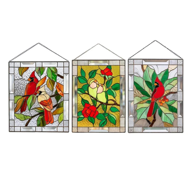 STAINED GLASS BIRDS Panel Window Hangings Suncatcher for Door Garden