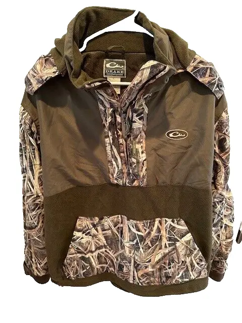 Drake Waterfowl Systems Fleece Lined Hooded 1/4 Zip Camo Jacket Large