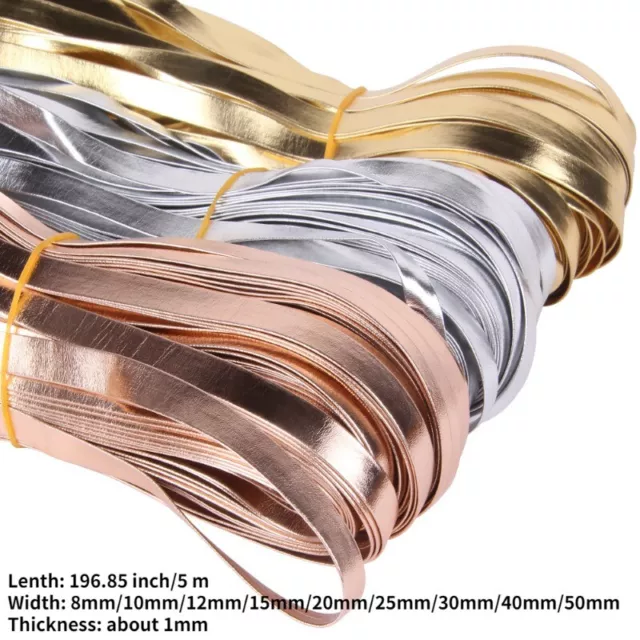 5M Metallic Faux Leather Binding Tape DIY Shiny Flat Folded Sewing Edging Strip