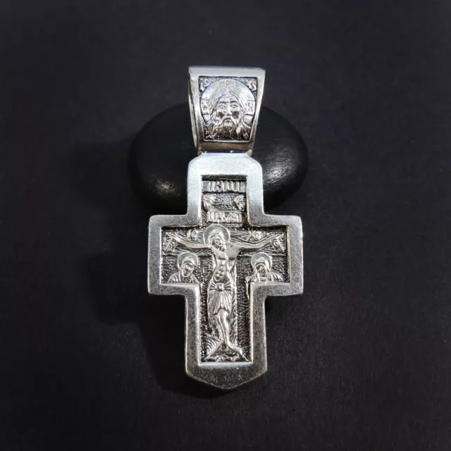 Orthodox Cross Christ Crucifix, Lord Almighty, Angel, Bless Virgin 925 Silver