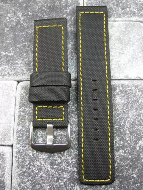 22mm PVC Élastique Noir Plongeur Bracelet Montre kevlar Jaune Pour Maratac XL L