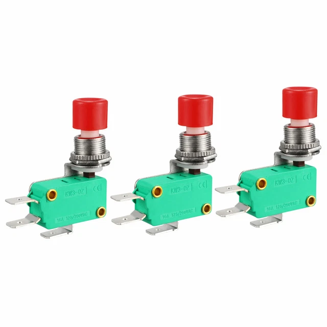 3Pcs 16A AC125/250V SPDT NO NC 3-terminal bouton pression Interrupteur Micro