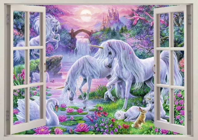 Unicorn Castle Fantasy Fairy Horse 3d Smashed Wall View Sticker Poster Art Z-161