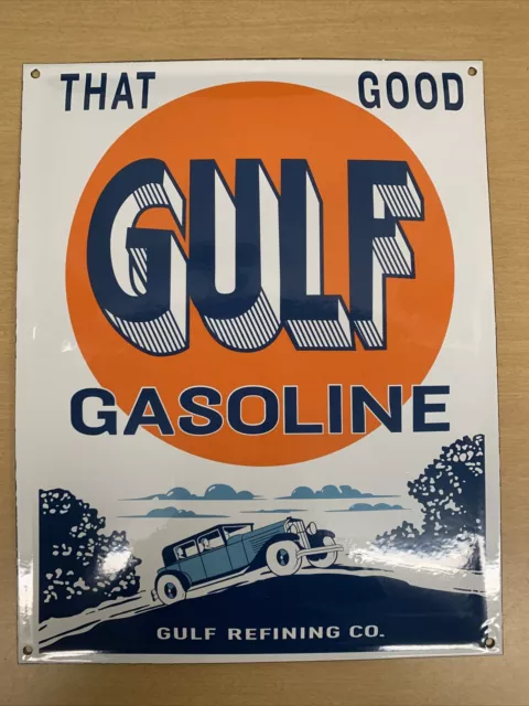 THAT GOOD GULF Gasoline Porcelain Enamel GAS Station SIGN GAS OIL Vintage Style