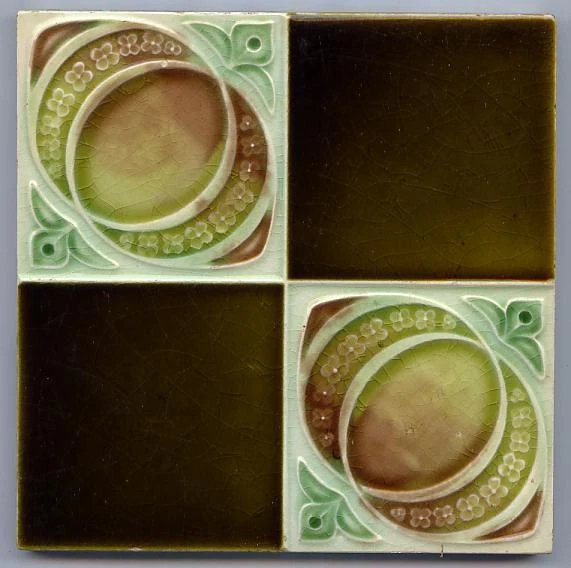 Antique Art Nouveau original period majolica tile quarters w/ fruits like
