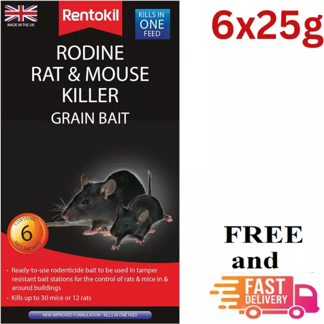 Rentokil Rodine Rat & Mouse Killer Grain Bait 6 sachet