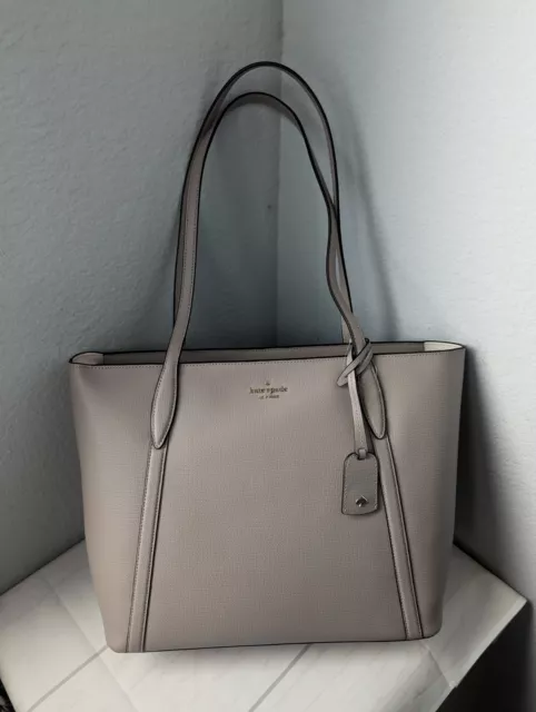 Kate Spade Cara Large Zip Tote Shoulder Bag Warm Taupe Refined Grain Leather