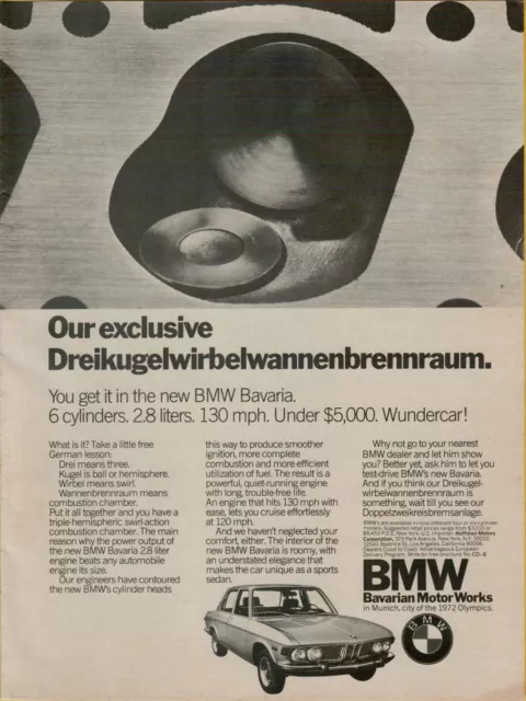 1971 BMW Bavaria Dreikugelwirbelwannenbrennraum Sedan Photo VINTAGE PRINT AD