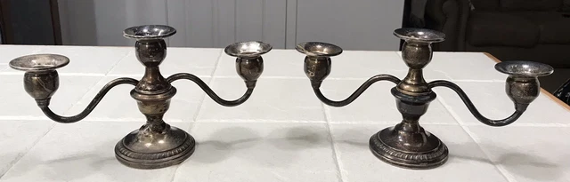 Vintage Revere Silver Smiths Pair  2 Arm Weighted Sterling Candle Holders