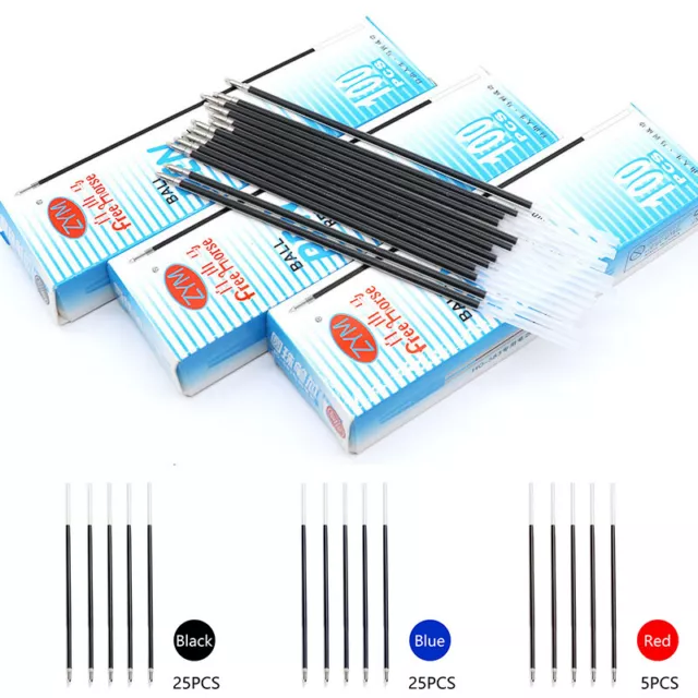 5/25/100Pc Ball Point Ink Pen Refills Replacement Black School Stationery Office 2