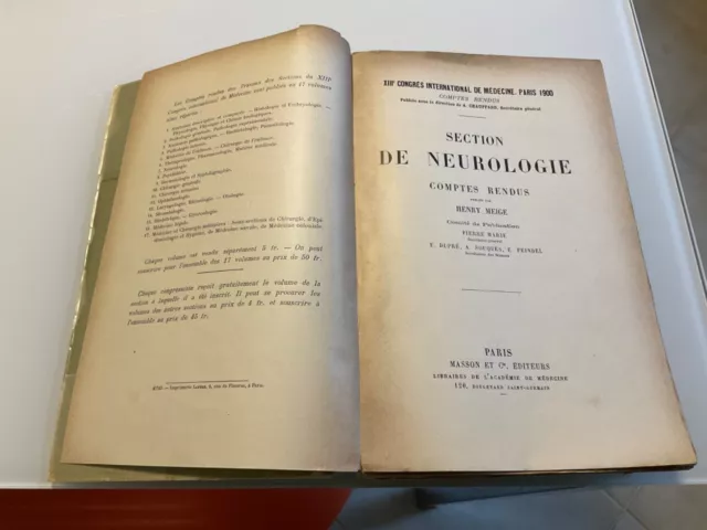 congrès international médecine Paris 1900 Neurologie Henry MEIGE Editeur Masson