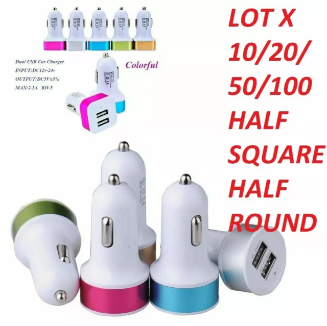 WHOLESALE LOT 10/20/50/100 DUAL Car Charger DOUBLE USB PORT for iPhone Samsung