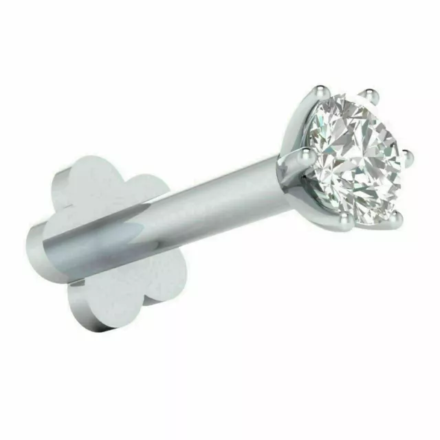 18k White Gold Over 2.5mm DVVS1 Diamond Nose Lip Screw Stud Piercing Ring Pin