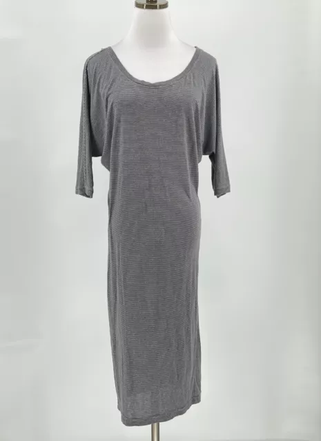 Hard Tail Womens Gray Stripe Knit 3/4 Sleeve Midi T Shirt Dress Sz S