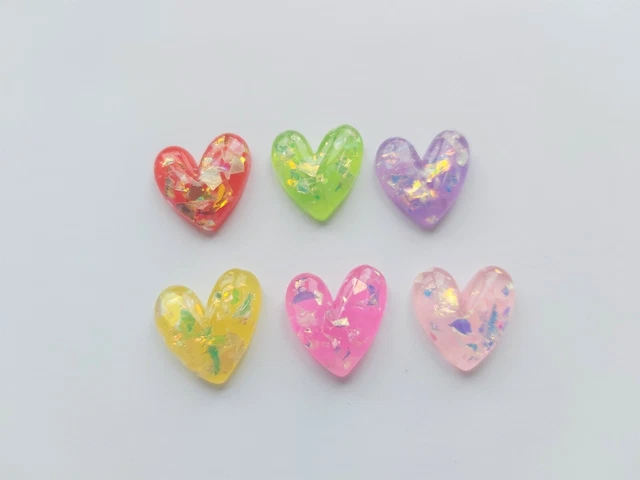 5 x Resin Flatback Cabochons - 20mm - Sparkle - Heart [Various Colours]