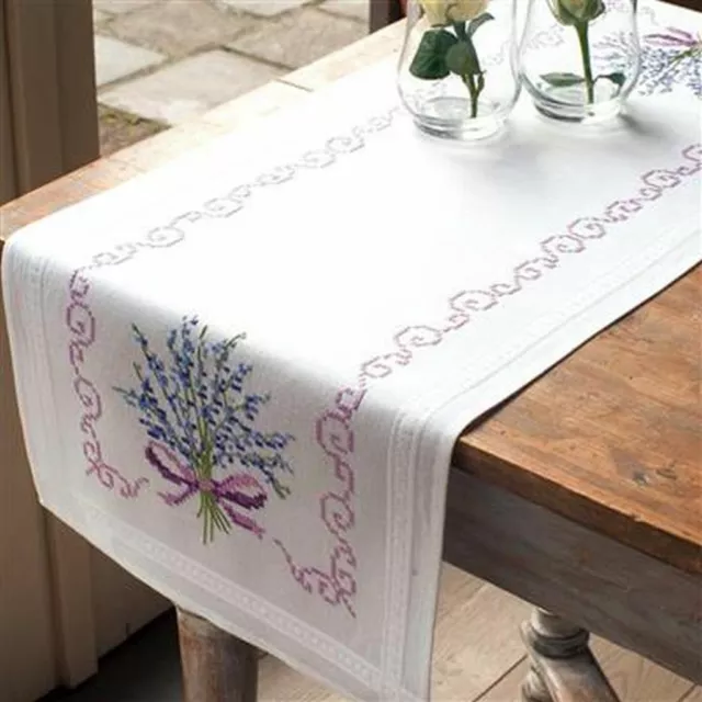 Vervaco Printed Table Runner Embroidery Package " Lavender " PN-0013257