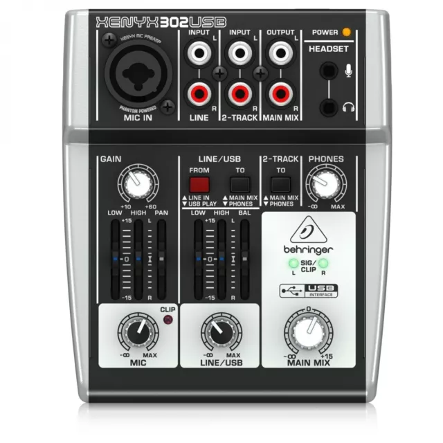 Behringer Xenyx 302USB Mixer - Interfaccia audio preamplificatore microfono USB 5 ingressi - 3 anni WRTY