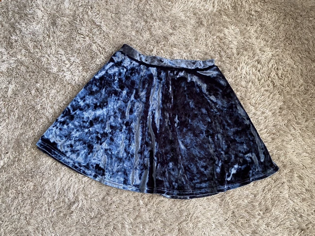 Bellissima gonna in velluto blu RIVER ISLAND per ragazze età 7-8 anni altezza 122 cm nuova con etichette.