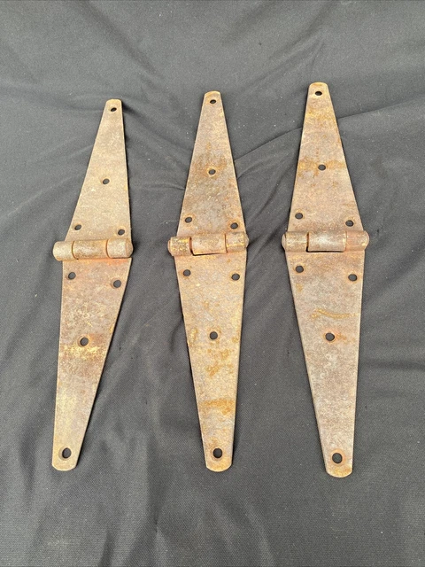 3 Vintage Barn Door Strap Hinges Garden Gate Cabin Iron Antique Salvage 16 Inch