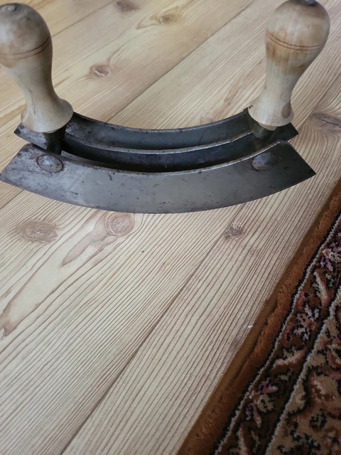 GROSSES DOPPELTES WIEGEMESSER, Kräutermesser aus Metall mit Holzgriffen ...