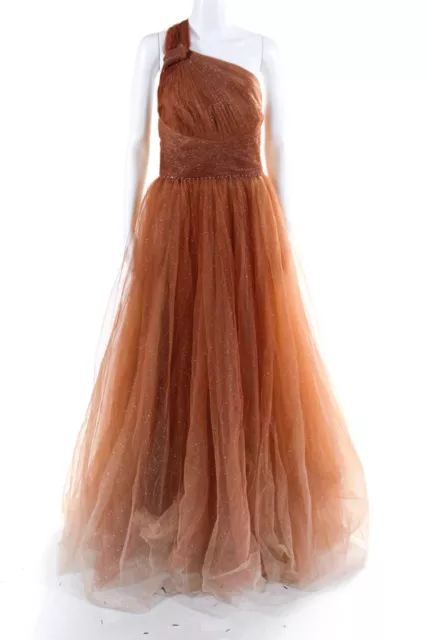 Mac Duggal Womens Glitter Tulle Halter Full Length Gown Tan Size Large