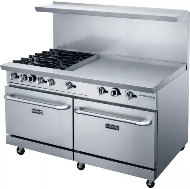 NEW 60" Range 36" Griddle 4 Burner Combo Std Oven NG On Wheels Dukers #1337