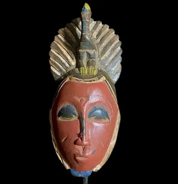African Mask Baule Antique African Masks Wooden Wall Hanging Primitive Art-8606
