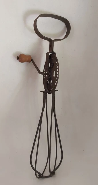 Fouet à œufs Manuel Ancien En Bois Tourné - Batteur à Vrille Vintage Occasion
