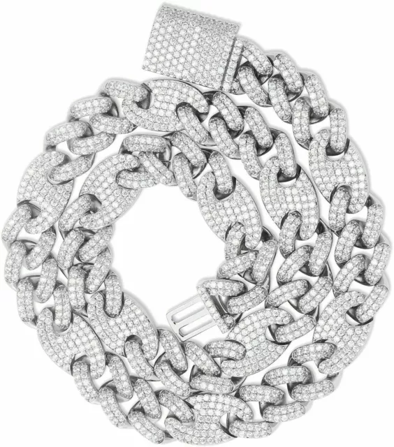 .925 Sterling Silver Iced Lab CZ 14mm Mariner Cuban Link Chain Bracelet