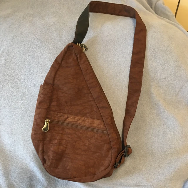 Ameribag The Healthy Back Sling Bag Crossbody Brown Nylon Zip Interior Pockets