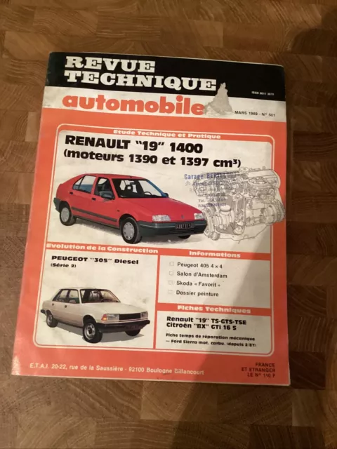 Revue technique 19 1400 moteurs 1390 et 1397 cm3 mars 1989 n°501