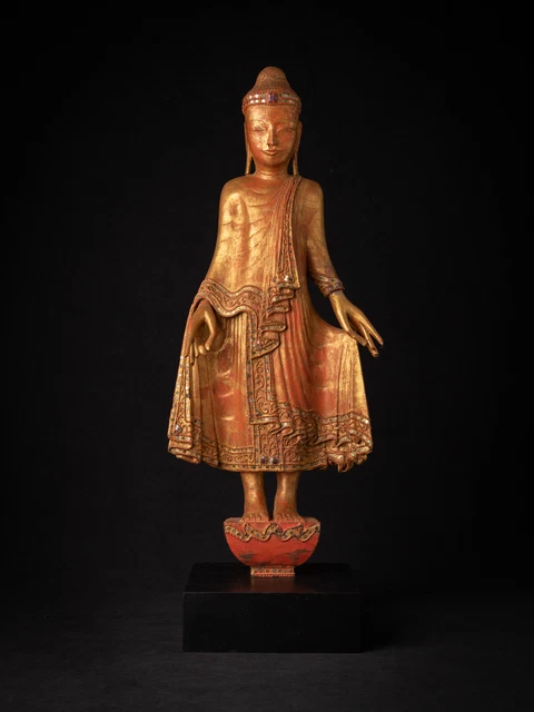 Antique wooden Burmese Buddha statue from Burma, 19th century