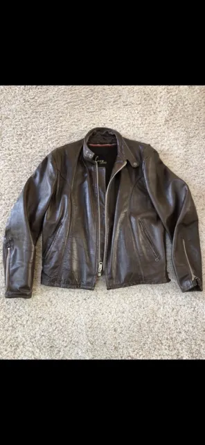 60’s/70’s Men’s Vintage Lesco Leather Cafe Racer Brown Leather And Lined Jacket