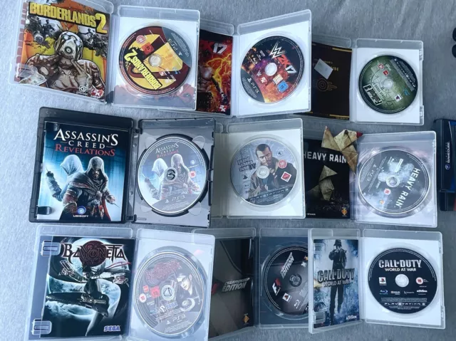 Riesiges PS3 Spiele BÜNDEL Job Lot 9 seltene Titel GTA Heavy Rain WWE F1 Fallout CoD AC 2