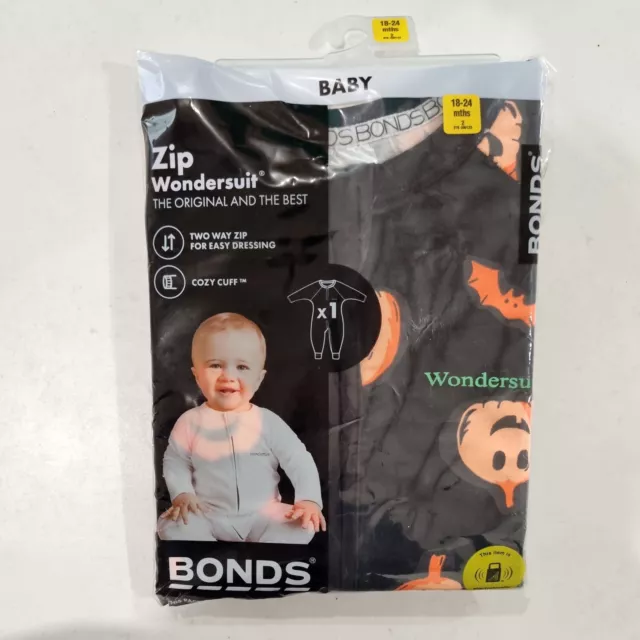 Bonds Baby Halloween Pumpkin Black Orange Zip Wondersuit Size 2 BNIP