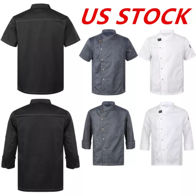 US Womens Mens Chef Coat Cook Jacket Restaurant Kitchen Hotel Workwear Uniform