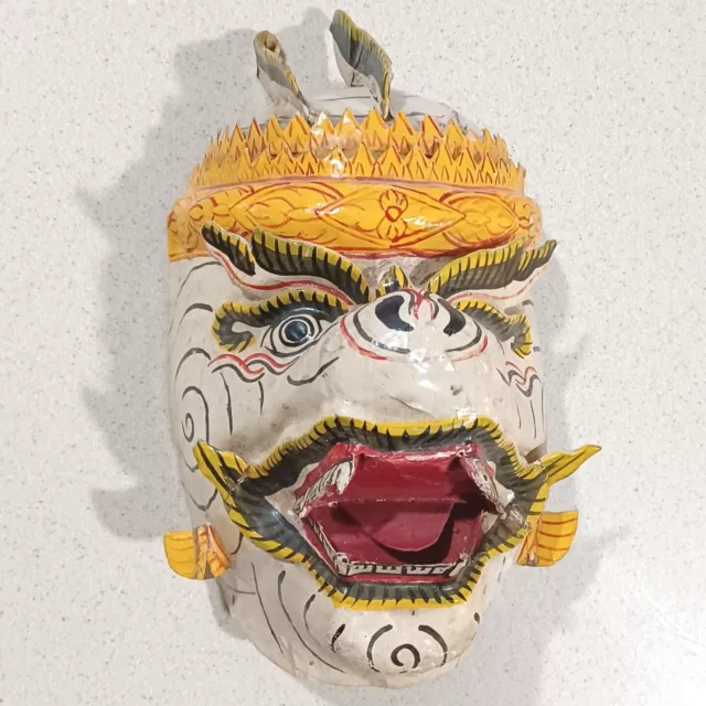 Thai Khon Mask Hanuman vintage Paper Mache Helmet Mask Thailand. Pre-owned