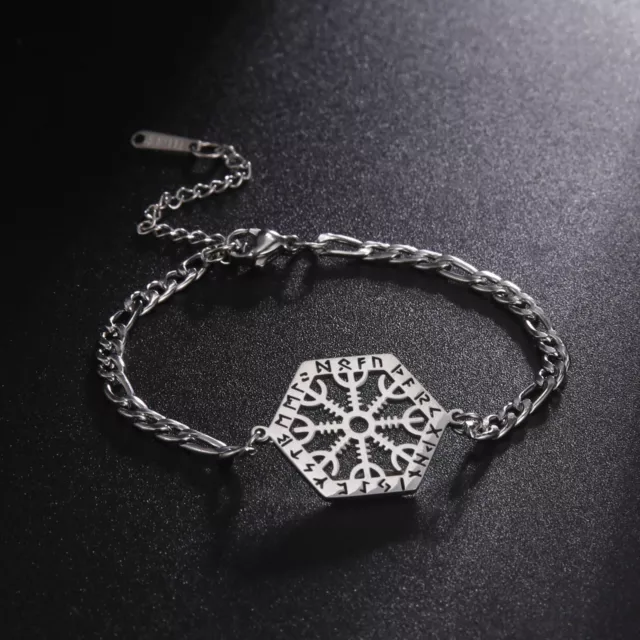 Viking Vegvisir Compass Bracelet Nordic Runes Bangle Amulet Odin Scandinavian