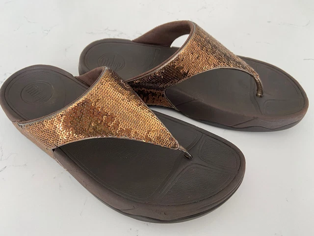 Fitflop Women Shoe Brown/Bronze Sequins Size 8M Toe Thong Sandals