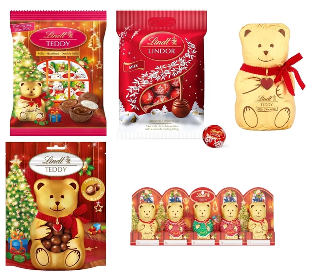 LINDT LINDOR TEDDY Santa Reindeer Truffles Mix Double Milk Hazelnut