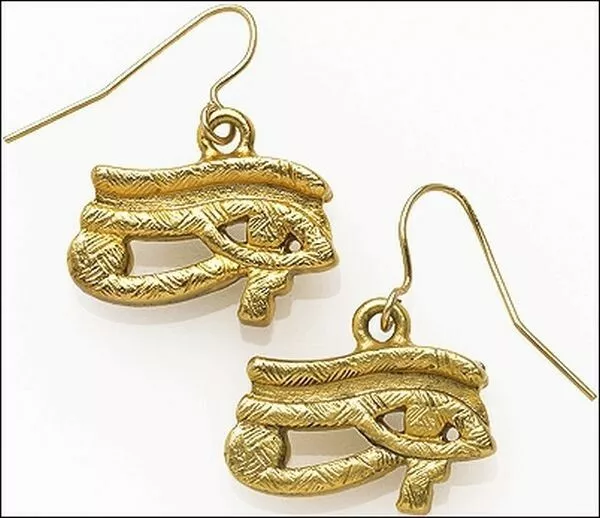 Egyptian Sacred Eye Dangle Earrings 24 Kt Gold-Plate