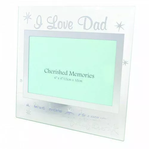 I Love Dad  Cherished Memories Glass Photo Frame Christmas Fathers Day Birthday