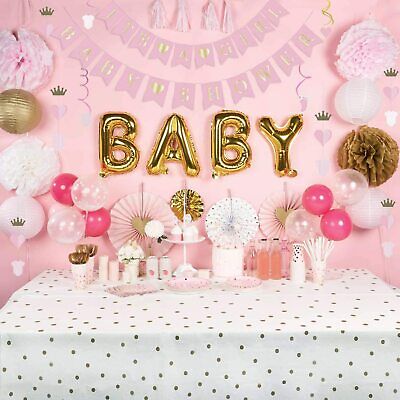 GIRL-Baby Shower Party Bundle 59pcs, striscioni, palloncini, TELAIO DEL VETRO, Lanterne, Rosa