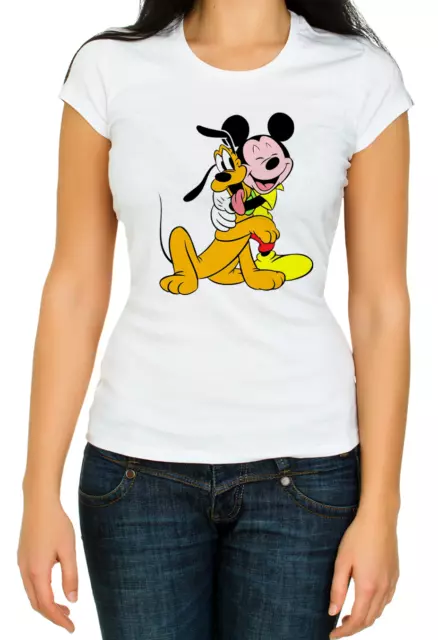 Mickey Mouse hug Pluto 3/4 Short sleeve Woman T Shirt K269