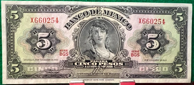 Mexico 5 Pesos 1963 P60 UNC 4907i0 La Gitana Gypsy Girl Banco de Mexico