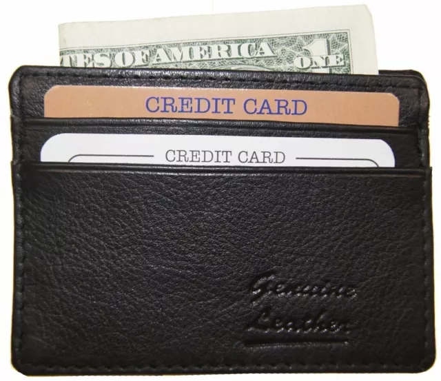 Men's Genuine Leather Front Pocket Slim Thin ID Credit Card Money Holder Wallet