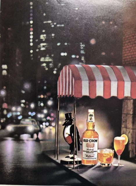 1967 Old Crow Bourbon Whisky Vintage Print Ad Bird About Town Nightlife Kentucky